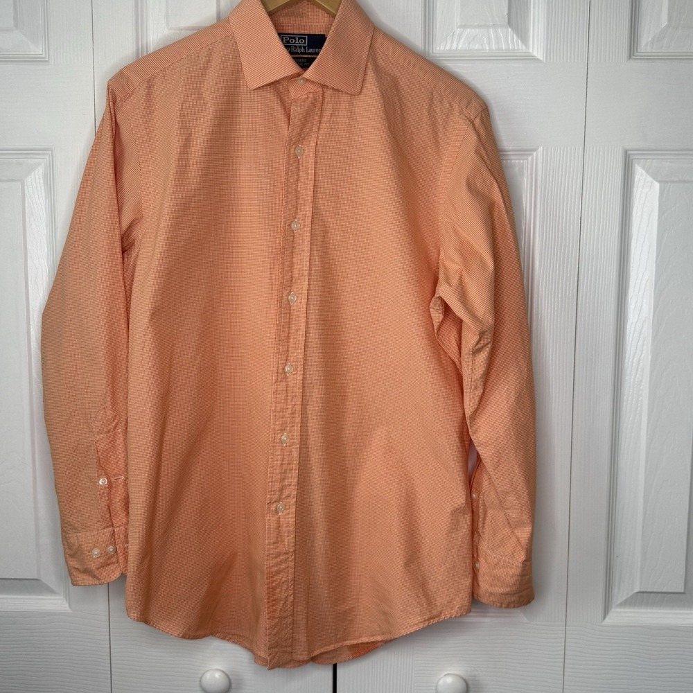 Polo Ralph Lauren‎ Orange Gingham Plaid Button Regent Classic Fit Shirt 15.5 32